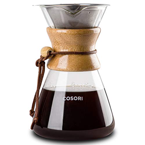COSORI Pour Over Kaffeebereiter mit doppellagigem Edelstahlfilter, Kaffee-Tropfer und Glas-Kaffeekanne, hoch hitzebeständiger Dekanter, 100 ml