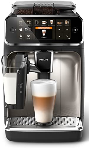 Philips 5400 Serie EP5447/90 Kaffeevollautomat, 12 Kaffeespezialitäten (LatteGo Milchsystem) Matt-Schwarz/Verchromte Arena